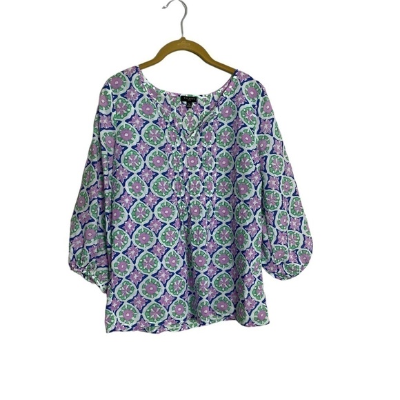 Talbots Green Purple Medallion Print Blouse Small Petite - Picture 1 of 6
